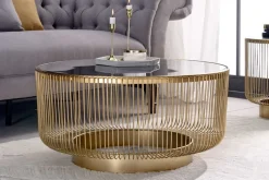 Riess-Ambiente Goldene Möbel|Couchtische & Truhen > Runder Couchtisch VARIATION 80cm gold Metallgestell Schwarzglas Handarbeit