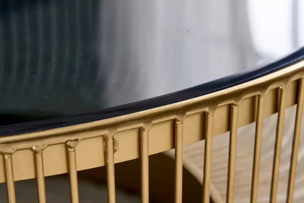 Riess-Ambiente Goldene Möbel|Couchtische & Truhen > Runder Couchtisch VARIATION 80cm gold Metallgestell Schwarzglas Handarbeit