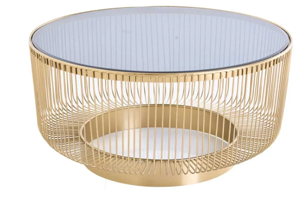 Riess-Ambiente Goldene Möbel|Couchtische & Truhen > Runder Couchtisch VARIATION 80cm gold Metallgestell Schwarzglas Handarbeit