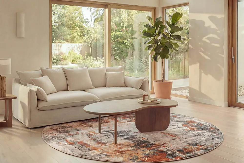Riess-Ambiente Teppiche > Runder Design Teppich MODERN ART 230cm beige grau kupfer Kurzflor Indoor