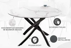 Riess-Ambiente Esstische > Runder Esstisch ALPINE 120cm weiß Marmor Keramik schwarzes Metallgestell