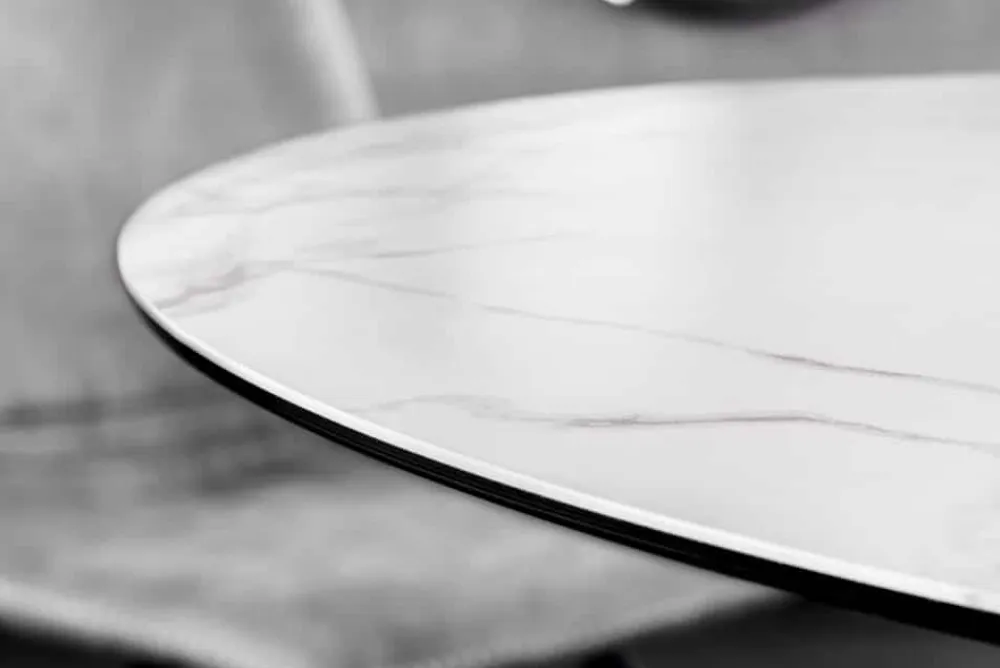 Riess-Ambiente Esstische > Runder Esstisch ALPINE 120cm weiß Marmor Keramik schwarzes Metallgestell