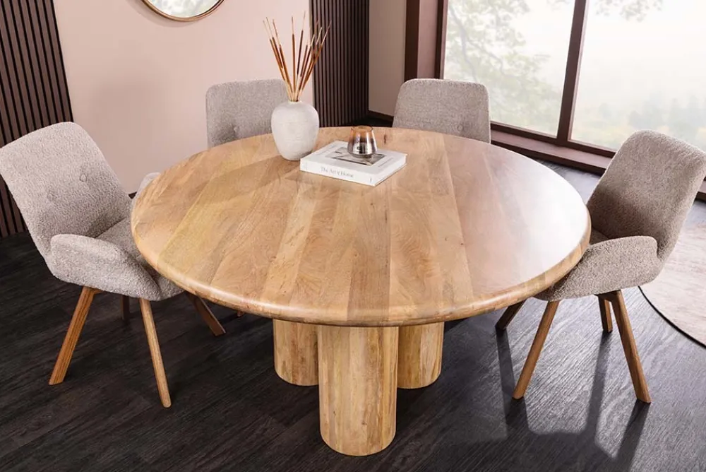 Riess-Ambiente Mehr...|Massivholzesstische > Runder Esstisch ART DECO 140cm natur Mangoholz massiv mit Säulenfüßen