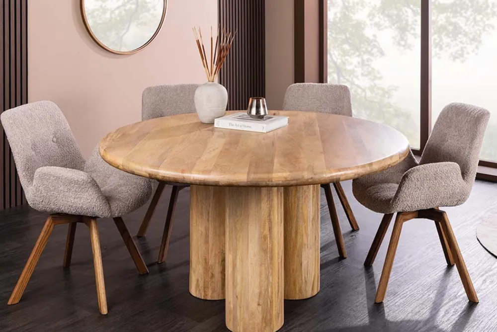 Riess-Ambiente Mehr...|Massivholzesstische > Runder Esstisch ART DECO 140cm natur Mangoholz massiv mit Säulenfüßen