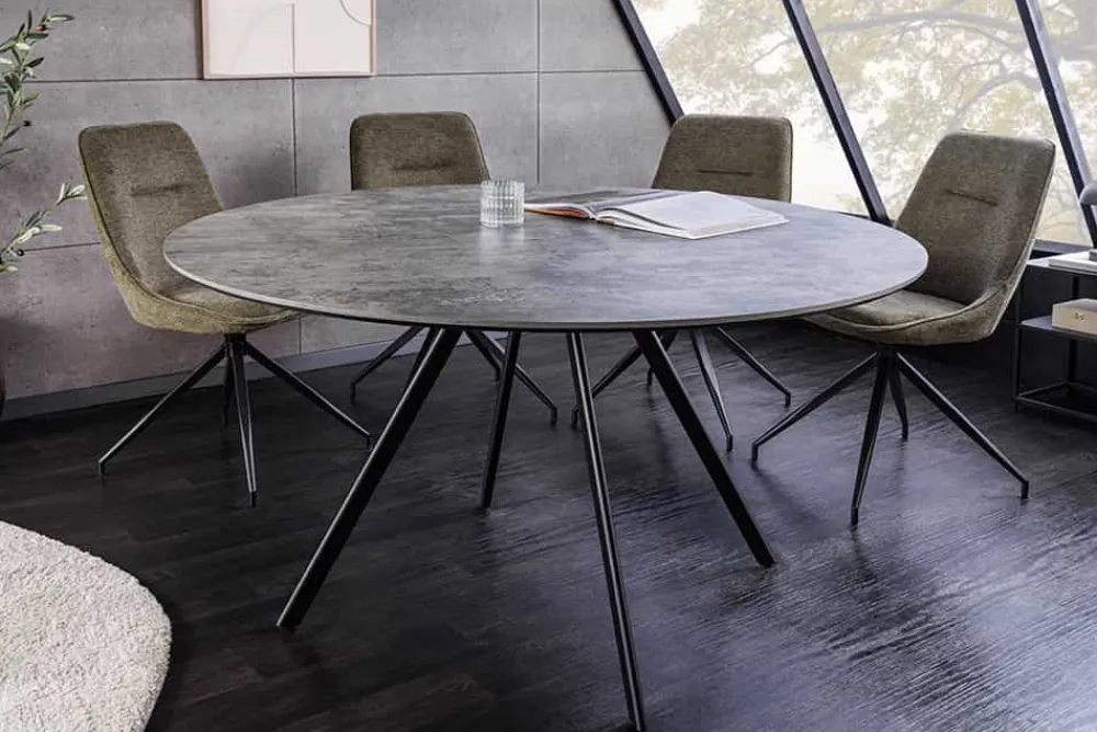 Riess-Ambiente Industrial Loft|Esstische > Runder Esstisch ATELIER 120cm grau Beton-Design schwarz Metall