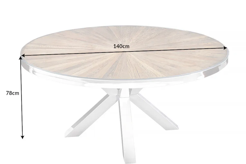 Riess-Ambiente Mehr...|Massivholzesstische > Runder Esstisch BARRACUDA 140cm braun Teak Massivholz Glas silber Edelstahl verchromt