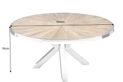 Riess-Ambiente Mehr...|Massivholzesstische > Runder Esstisch BARRACUDA 120cm braun Teak Massivholz Glasplatte silber Edelstahl verchromt