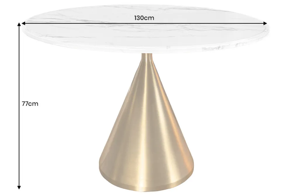 Riess-Ambiente Goldene Möbel|Esstische > Runder Esstisch ELEGANCIA 130cm weiß Marmor gold Metall mit Säulenfuß