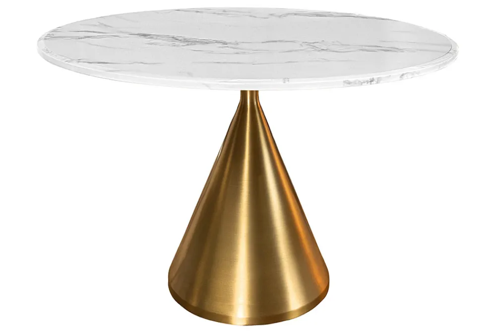 Riess-Ambiente Goldene Möbel|Esstische > Runder Esstisch ELEGANCIA 130cm weiß Marmor gold Metall mit Säulenfuß