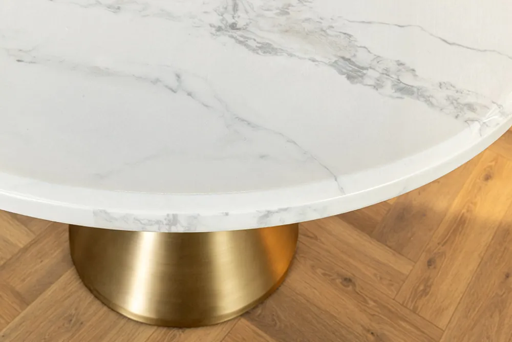 Riess-Ambiente Goldene Möbel|Esstische > Runder Esstisch ELEGANCIA 130cm weiß Marmor gold Metall mit Säulenfuß