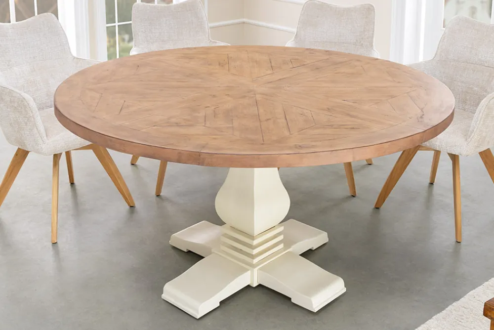 Riess-Ambiente Mehr...|Massivholzesstische > Runder Esstisch HAMPTONS 120cm hellbraun creme recycelte Pinie Massivholz