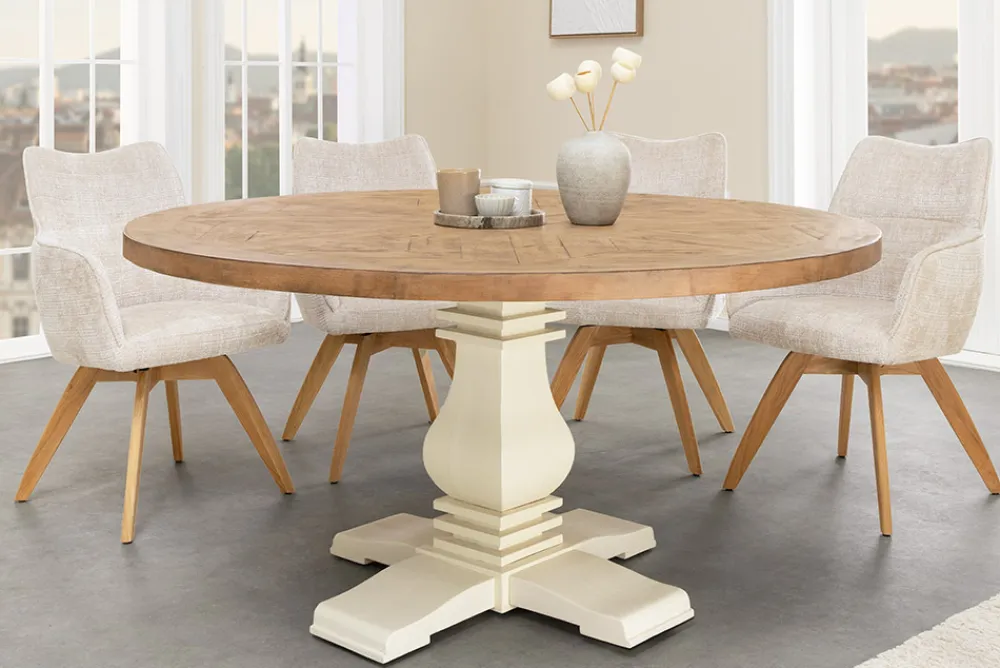 Riess-Ambiente Mehr...|Massivholzesstische > Runder Esstisch HAMPTONS 120cm hellbraun creme recycelte Pinie Massivholz