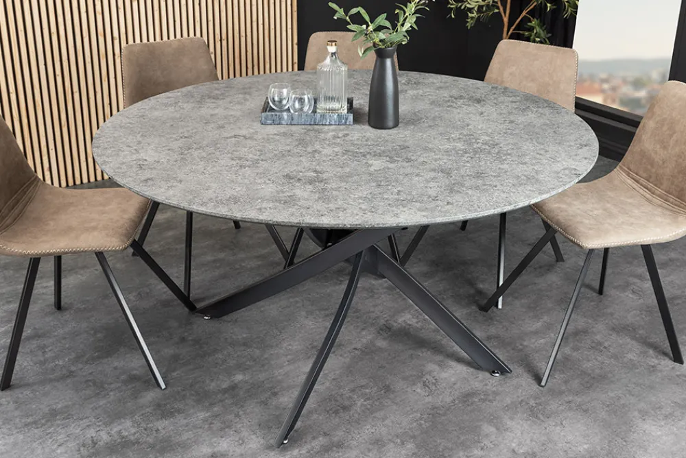 Riess-Ambiente Industrial Loft|Esstische > Runder Esstisch HELIX 120cm grau Beton-Design schwarze Metallbeine Sterngestell