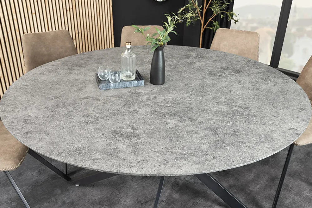 Riess-Ambiente Industrial Loft|Esstische > Runder Esstisch HELIX 120cm grau Beton-Design schwarze Metallbeine Sterngestell