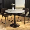 Riess-Ambiente Esstische > Runder Esstisch LYON 80cm weiß Marmor Keramik Bistrotisch schwarzer Säulenfuß