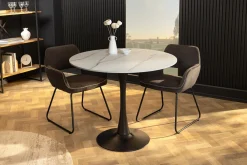 Riess-Ambiente Esstische > Runder Esstisch LYON 80cm weiß Marmor Keramik Bistrotisch schwarzer Säulenfuß