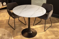 Riess-Ambiente Esstische > Runder Esstisch LYON 80cm weiß Marmor Keramik Bistrotisch schwarzer Säulenfuß