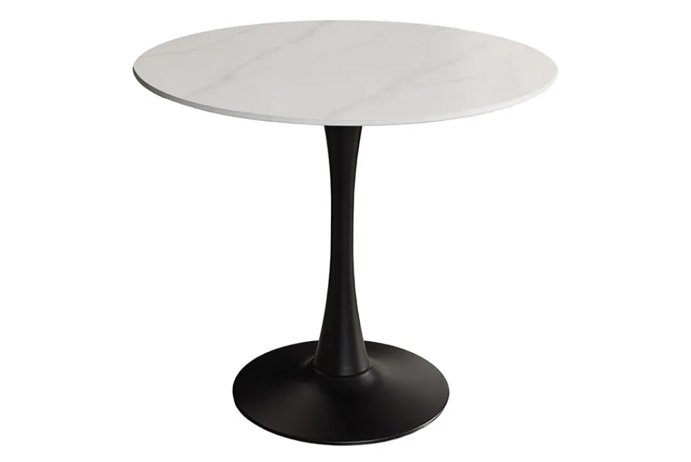 Riess-Ambiente Esstische > Runder Esstisch LYON 80cm weiß Marmor Keramik Bistrotisch schwarzer Säulenfuß