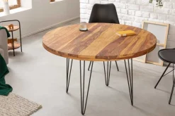 Riess-Ambiente Esstische|Mehr... > Runder Esstisch MAKASSAR 120cm braun Sheesham Massivholz stone finish Hairpin Legs