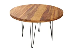 Riess-Ambiente Esstische|Mehr... > Runder Esstisch MAKASSAR 120cm braun Sheesham Massivholz stone finish Hairpin Legs