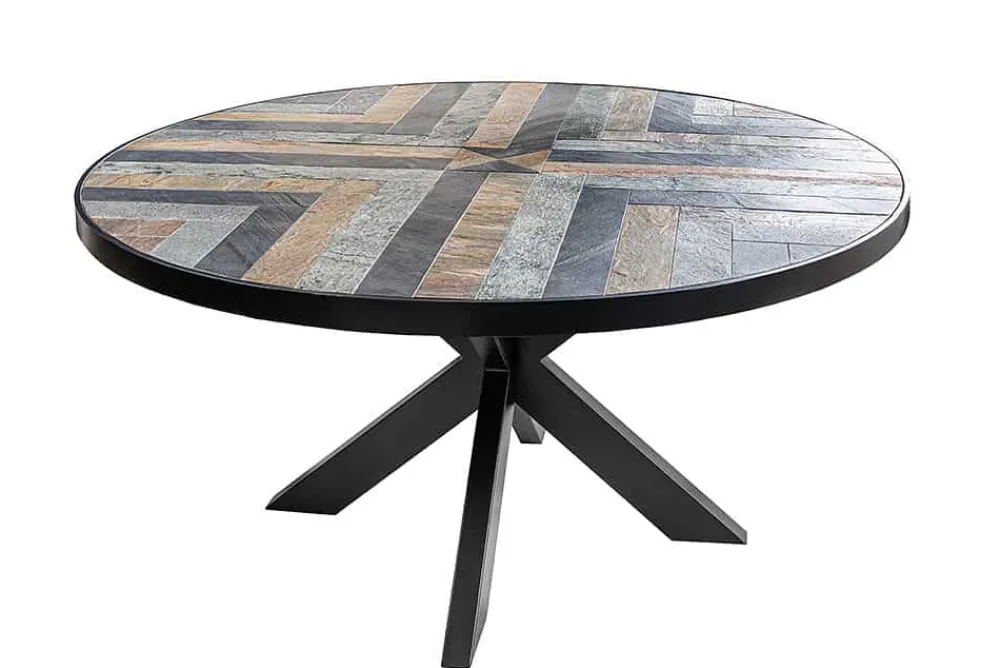 Riess-Ambiente Industrial Loft|Esstische > Runder Esstisch MOUNTAIN SOUL 120cm schwarz grau Naturstein Eisen Sterngestell