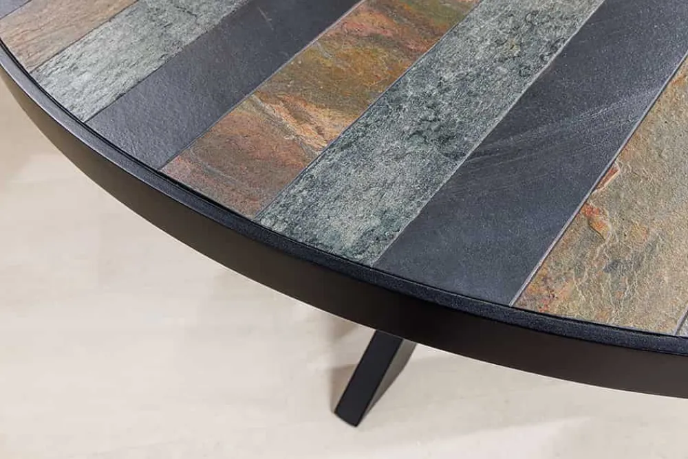 Riess-Ambiente Industrial Loft|Esstische > Runder Esstisch MOUNTAIN SOUL 120cm schwarz grau Naturstein Eisen Sterngestell