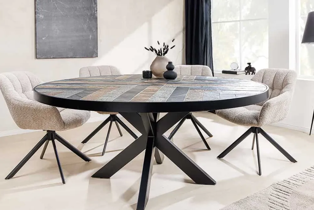 Riess-Ambiente Industrial Loft|Esstische > Runder Esstisch MOUNTAIN SOUL 120cm schwarz grau Naturstein Eisen Sterngestell