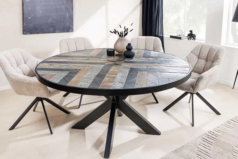 Riess-Ambiente Industrial Loft|Esstische > Runder Esstisch MOUNTAIN SOUL 140cm schwarz grau Naturstein Eisen Sterngestell