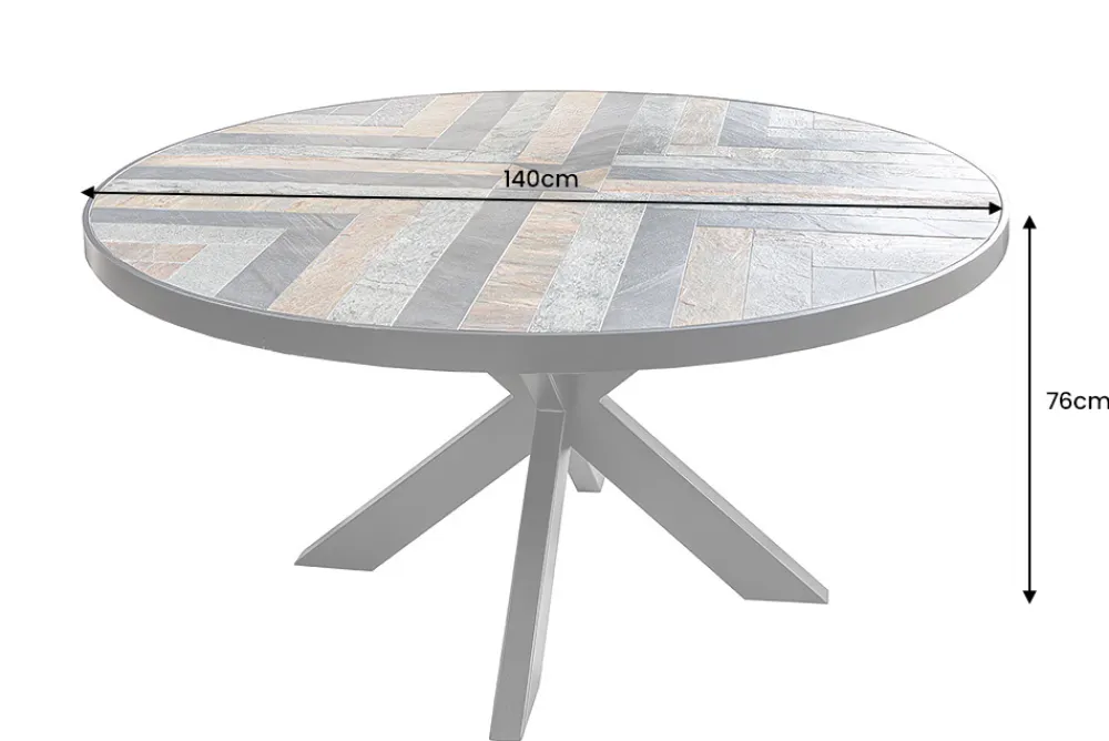 Riess-Ambiente Industrial Loft|Esstische > Runder Esstisch MOUNTAIN SOUL 140cm schwarz grau Naturstein Eisen Sterngestell