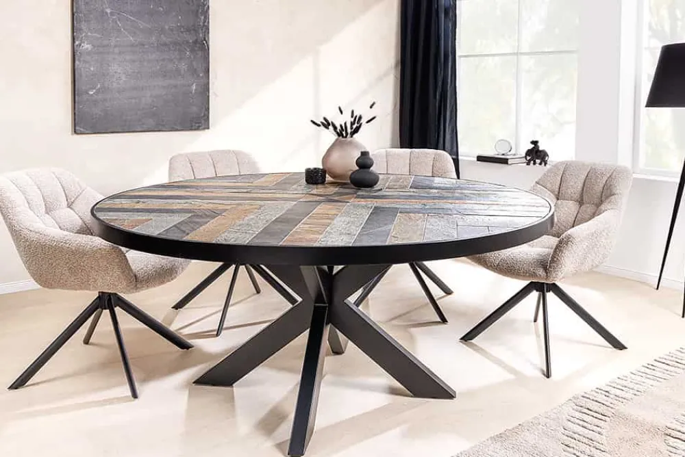 Riess-Ambiente Industrial Loft|Esstische > Runder Esstisch MOUNTAIN SOUL 140cm schwarz grau Naturstein Eisen Sterngestell