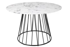 Riess-Ambiente Esstische|Retro Möbel > Runder Esstisch PARIS 120cm weiß Marmor-Design Glas schwarzes Metallgestell