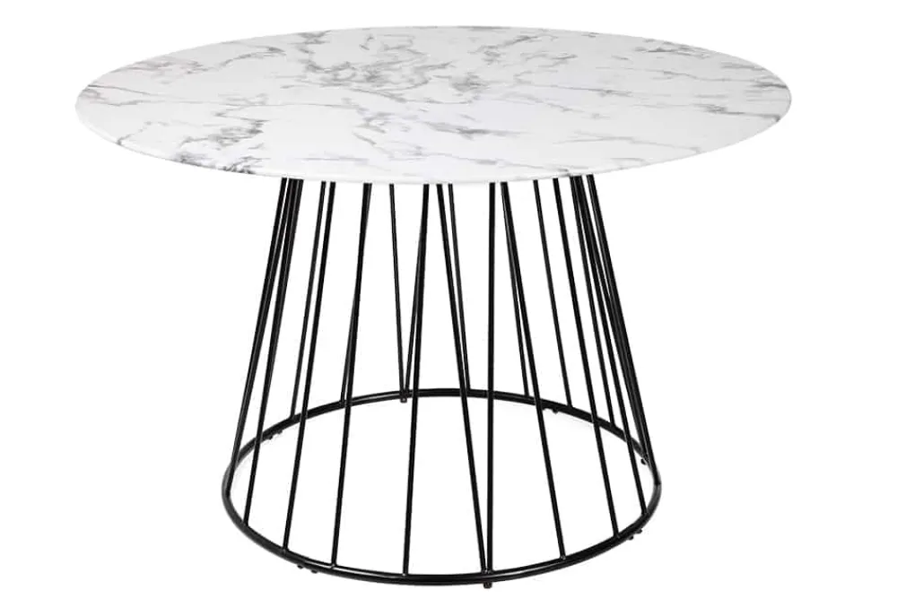Riess-Ambiente Esstische|Retro Möbel > Runder Esstisch PARIS 120cm weiß Marmor-Design Glas schwarzes Metallgestell