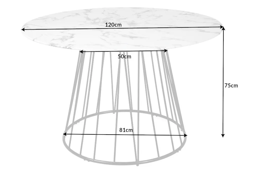 Riess-Ambiente Esstische|Retro Möbel > Runder Esstisch PARIS 120cm weiß Marmor-Design Glas schwarzes Metallgestell