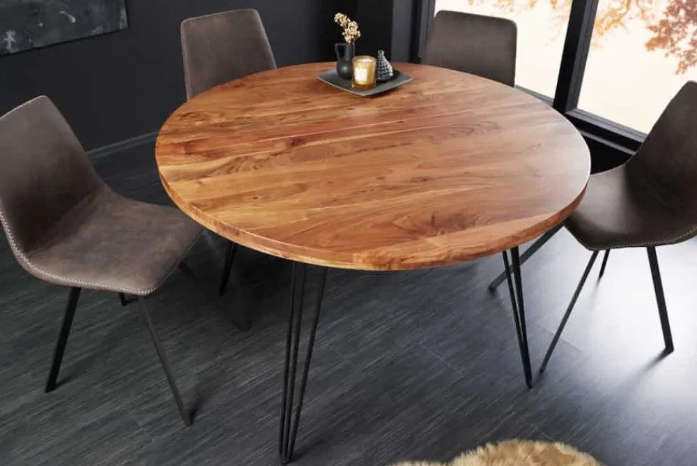 Riess-Ambiente Esstische|Mehr... > Runder Esstisch SCORPION 120cm Akazie natur Massivholz Hairpin Legs Retro Design