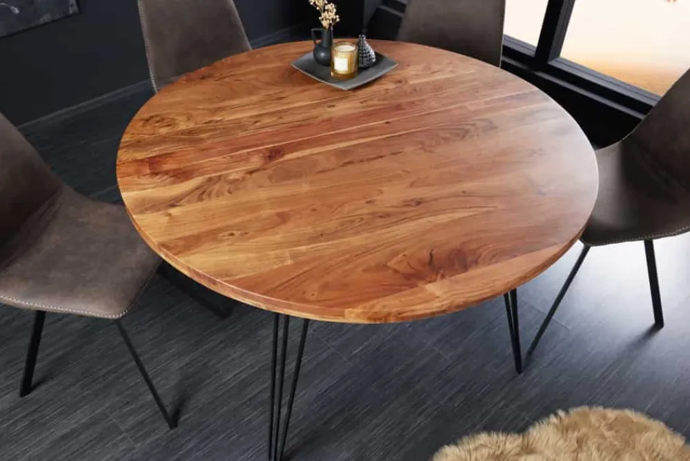 Riess-Ambiente Esstische|Mehr... > Runder Esstisch SCORPION 120cm Akazie natur Massivholz Hairpin Legs Retro Design