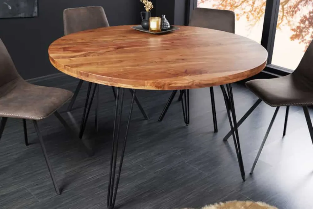 Riess-Ambiente Esstische|Mehr... > Runder Esstisch SCORPION 120cm Akazie natur Massivholz Hairpin Legs Retro Design