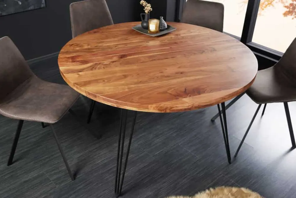 Riess-Ambiente Esstische|Mehr... > Runder Esstisch SCORPION 120cm Akazie natur Massivholz Hairpin Legs Retro Design