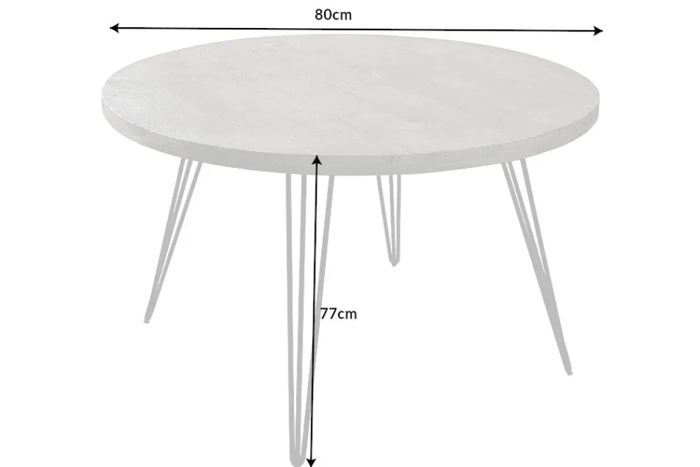 Riess-Ambiente Esstische|Industrial Loft > Runder Esstisch SCORPION 80cm grau Mangoholz massiv schwarze Metallbeine Hairpin Legs