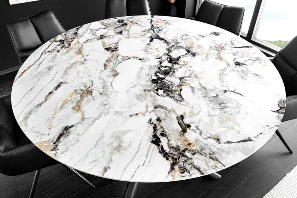 Riess-Ambiente Esstische > Runder Esstisch SPIN 150cm weiß grau gold 360° drehbare Servierplatte Aurora Oro Keramik