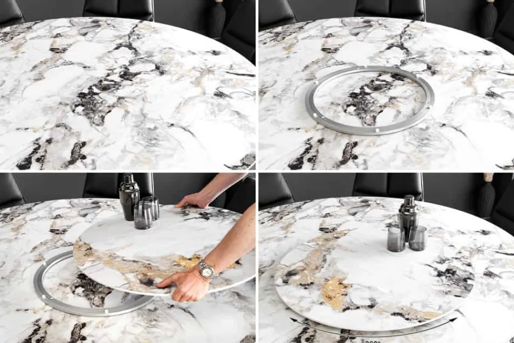 Riess-Ambiente Esstische > Runder Esstisch SPIN 150cm weiß grau gold 360° drehbare Servierplatte Aurora Oro Keramik