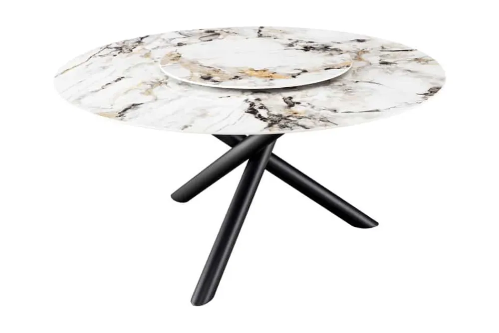 Riess-Ambiente Esstische > Runder Esstisch SPIN 150cm weiß grau gold 360° drehbare Servierplatte Aurora Oro Keramik
