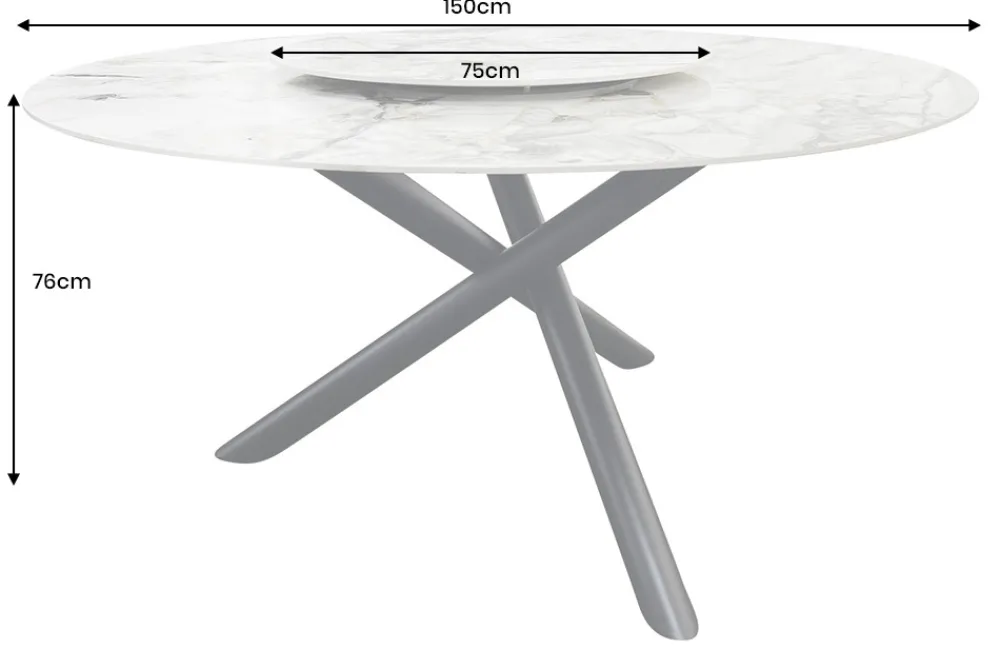 Riess-Ambiente Esstische > Runder Esstisch SPIN 150cm weiß grau gold 360° drehbare Servierplatte Aurora Oro Keramik
