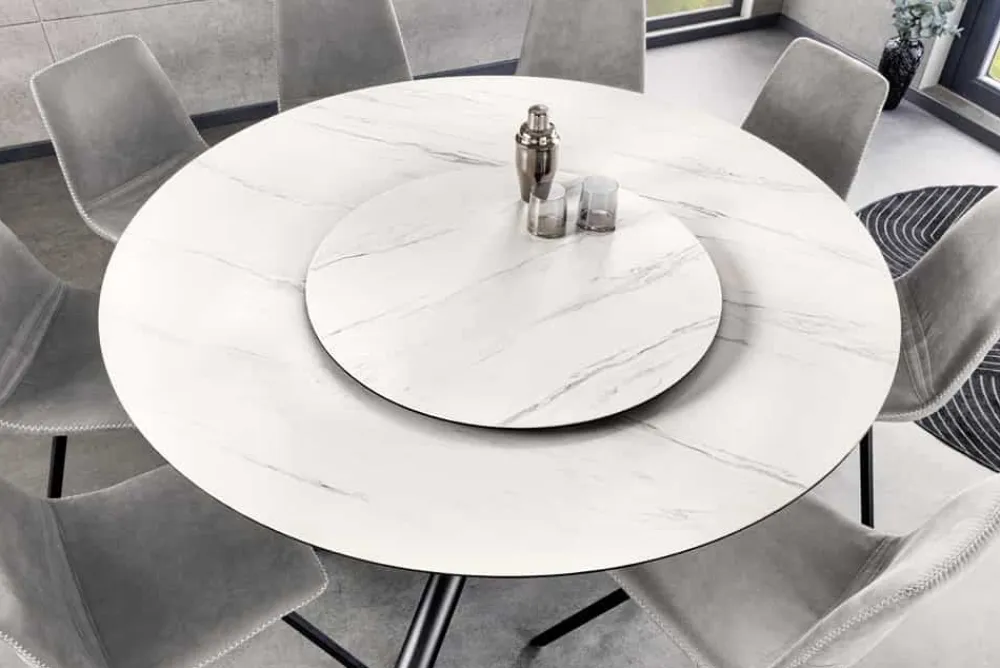 Riess-Ambiente Esstische > Runder Esstisch SPIN 150cm weiß mit 360° drehbarer Servierplatte Marmor Keramik schwarz