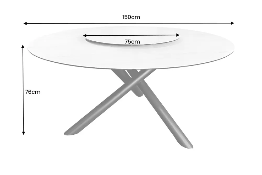 Riess-Ambiente Esstische > Runder Esstisch SPIN 150cm weiß mit 360° drehbarer Servierplatte Marmor Keramik schwarz