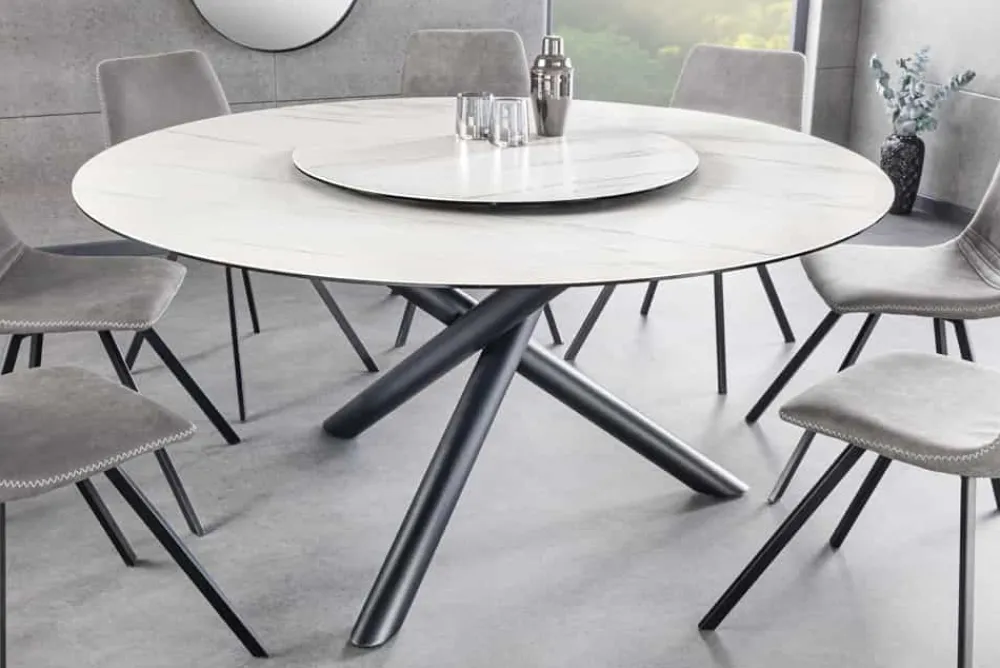 Riess-Ambiente Esstische > Runder Esstisch SPIN 150cm weiß mit 360° drehbarer Servierplatte Marmor Keramik schwarz
