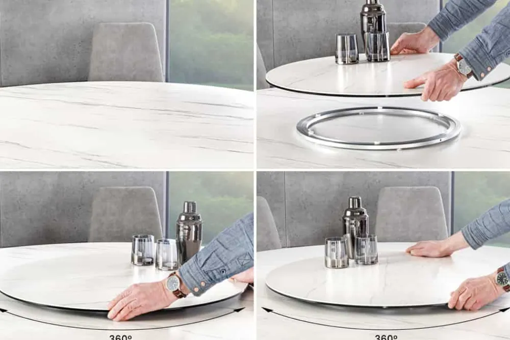 Riess-Ambiente Esstische > Runder Esstisch SPIN 150cm weiß mit 360° drehbarer Servierplatte Marmor Keramik schwarz