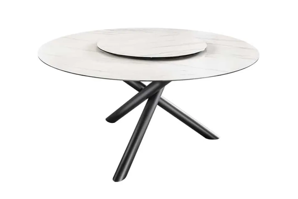Riess-Ambiente Esstische > Runder Esstisch SPIN 150cm weiß mit 360° drehbarer Servierplatte Marmor Keramik schwarz