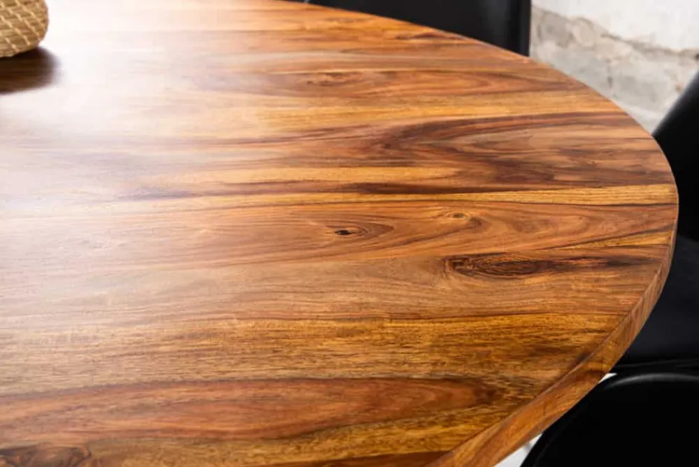 Riess-Ambiente Mehr...|Massivholzesstische > Runder Esstisch TRES CHIC 140cm braun Sheeshamholz stone finish massiv mit Säulenfuß