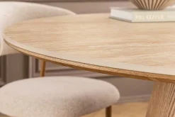 Riess-Ambiente Esstische > Runder Esstisch UNIQUE 120cm natur hellbraun Eiche Keramik Travertin Säulenfuß