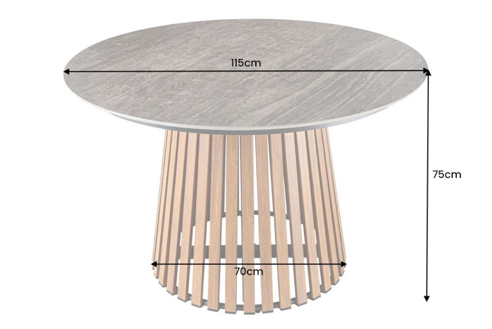 Riess-Ambiente Esstische|Gartentische > Runder Esstisch VALHALLA 115cm Keramik Lamellen-Design Indoor Outdoor